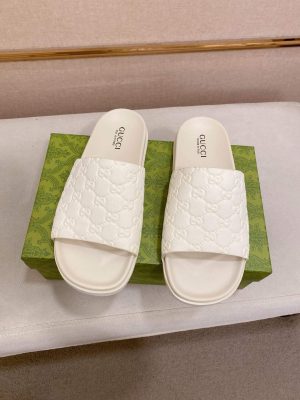 Gucci Men's Slide Sandal in White GG Embossed Rubber