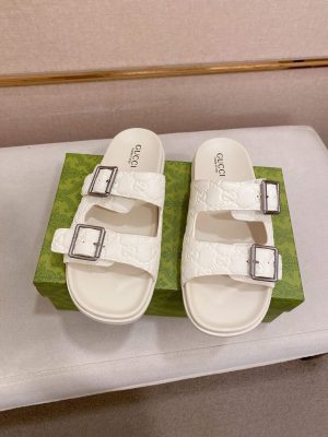 Gucci Men's Slide Sandal in White GG Leather