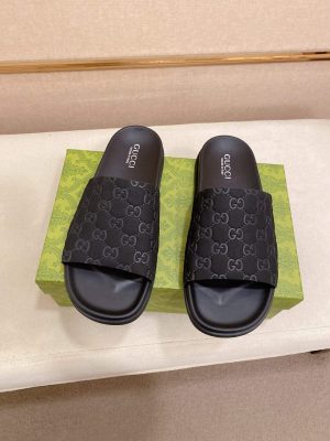 Gucci Men's Slide Sandal in Black GG Suede