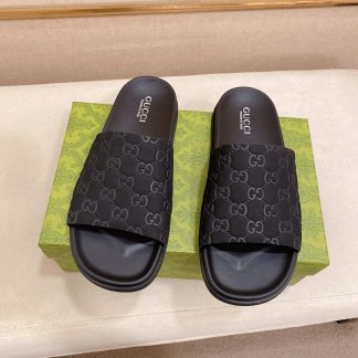 Gucci Men's Slide Sandal in Black GG Suede