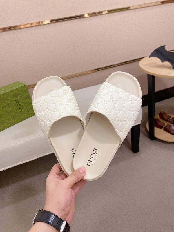 Gucci Men's Slide Sandal in White GG Embossed Rubber