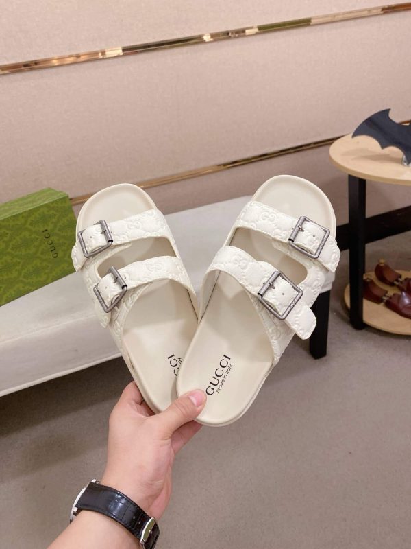 Gucci Men's Slide Sandal in White GG Leather