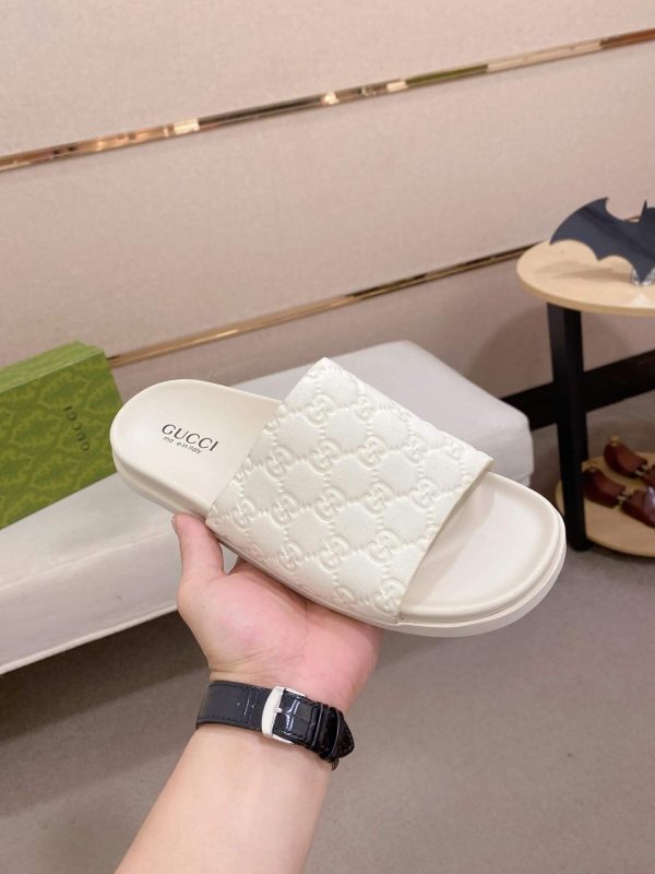 Gucci Men's Slide Sandal in White GG Embossed Rubber