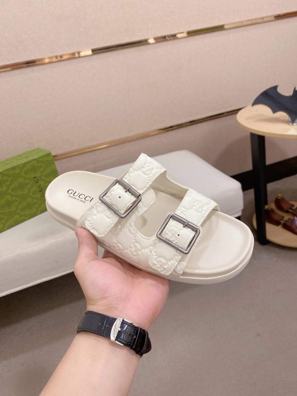 Gucci Men's Slide Sandal in White GG Leather