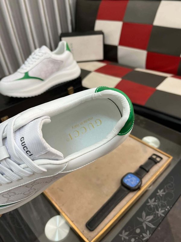 Gucci Runner Sneaker in White Leather and White GG Supreme Canvas