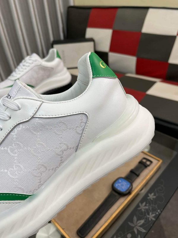 Gucci Runner Sneaker in White Leather and White GG Supreme Canvas