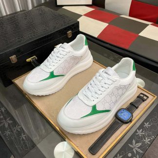 Gucci Runner Sneaker in White Leather and White GG Supreme Canvas