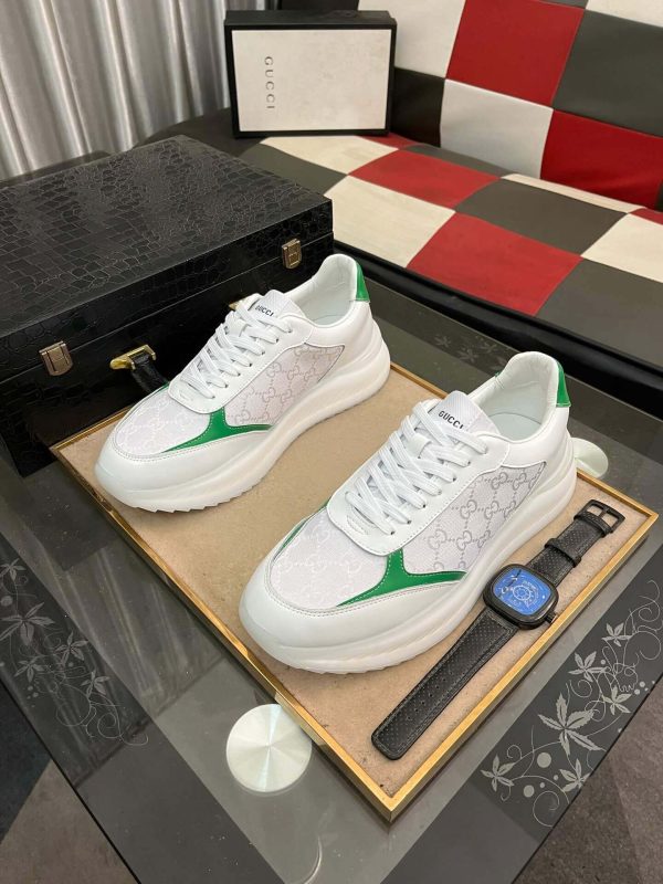 Gucci Runner Sneaker in White Leather and White GG Supreme Canvas