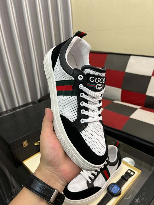 Gucci Ace Men's White Smooth Leather and Black Suede Trainer with Web
