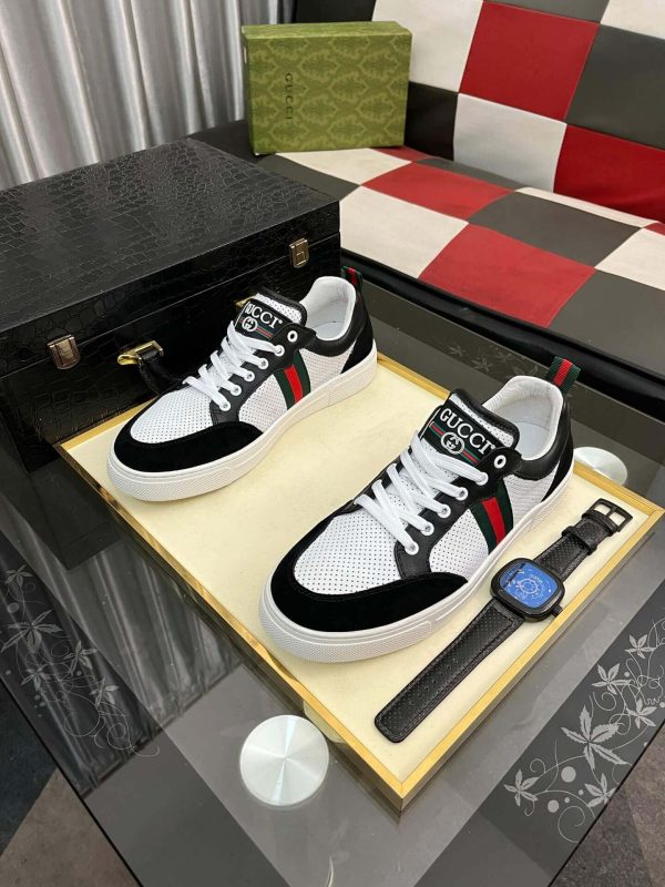 Gucci Ace Men's White Smooth Leather and Black Suede Trainer with Web