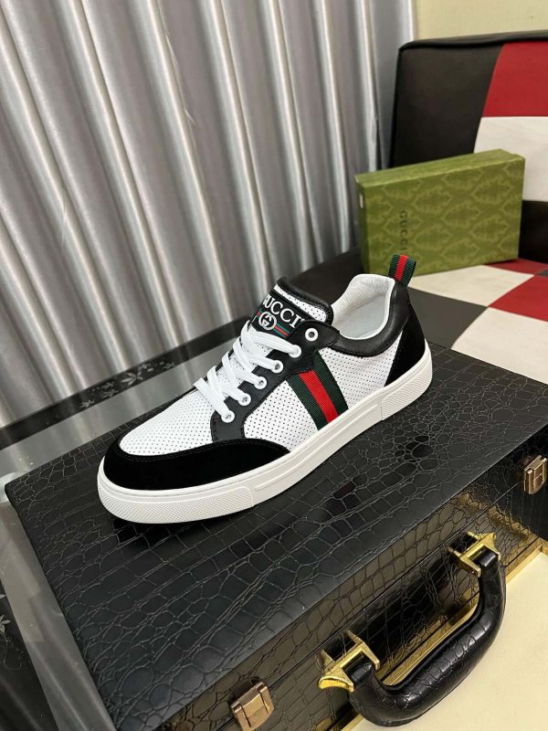 Gucci Ace Men's White Smooth Leather and Black Suede Trainer with Web