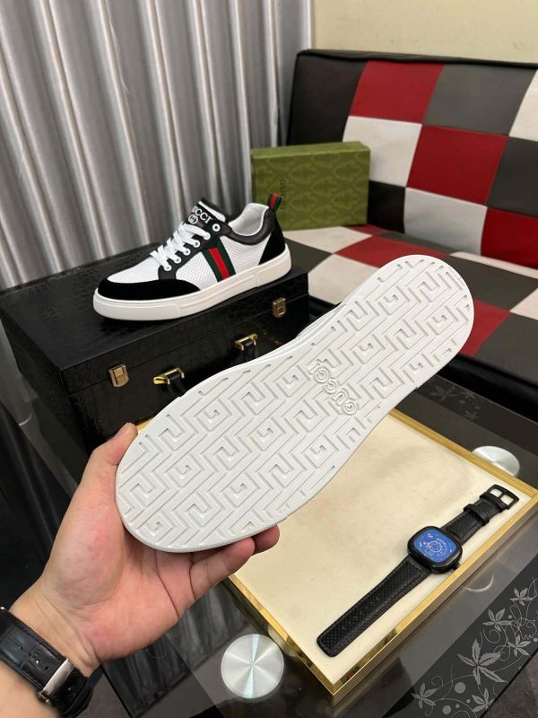 Gucci Ace Men's White Smooth Leather and Black Suede Trainer with Web