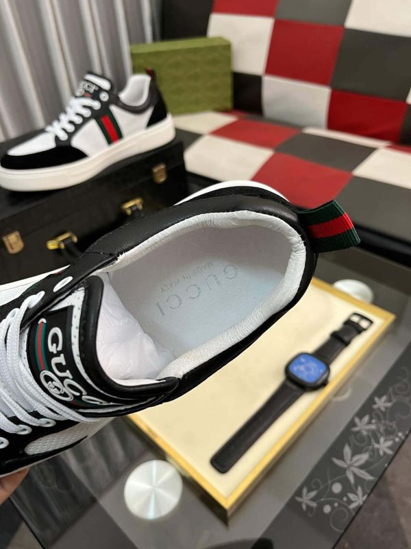 Gucci Ace Men's White Smooth Leather and Black Suede Trainer with Web