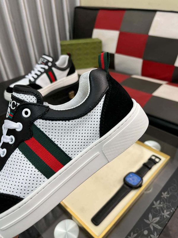 Gucci Ace Men's White Smooth Leather and Black Suede Trainer with Web