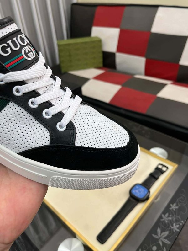 Gucci Ace Men's White Smooth Leather and Black Suede Trainer with Web