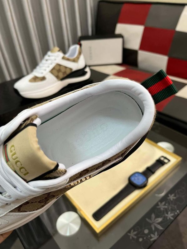 Gucci Men's Trainer in Beige and Ebony GG Supreme and White Leather