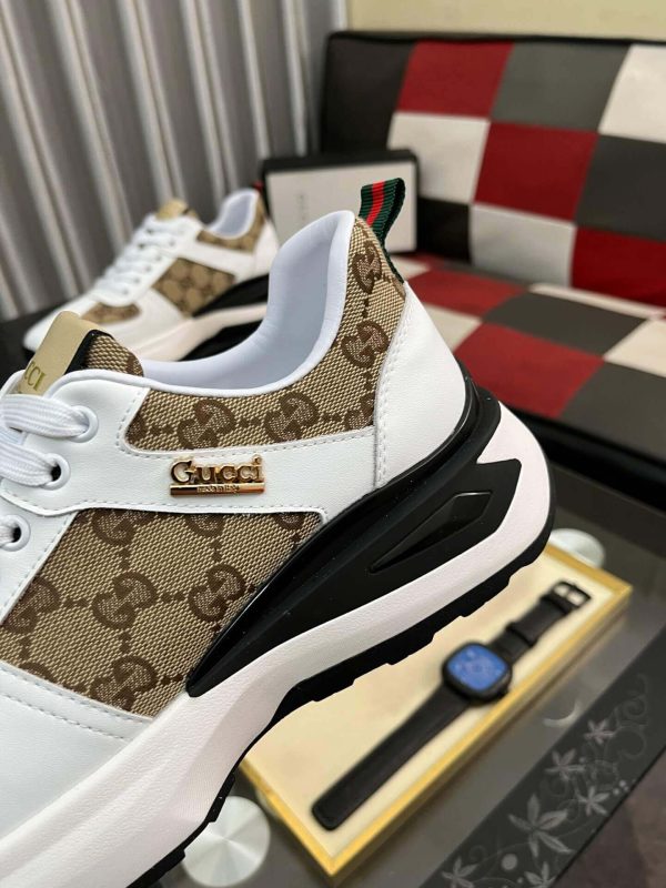 Gucci Men's Trainer in Beige and Ebony GG Supreme and White Leather