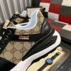 Gucci Men's Trainer in Beige and Ebony GG Supreme and Black Leather