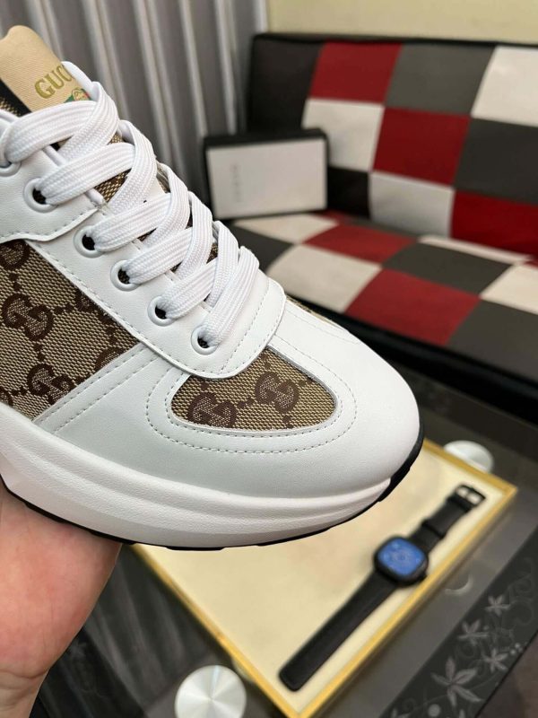 Gucci Men's Trainer in Beige and Ebony GG Supreme and White Leather