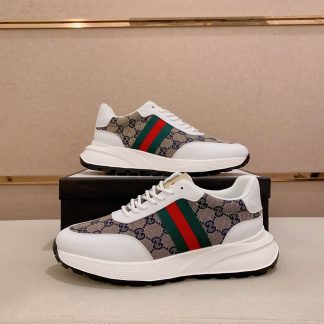 Gucci Brown GG Canvas and White Leather Re-Motion Sneaker