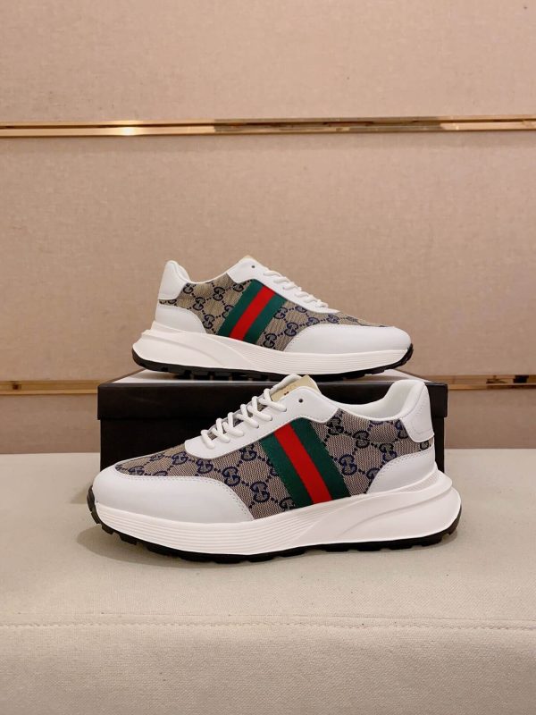 GucciNansneakerfeaturingthebrand_ssignatureGGmonogramcanvas_2 Gucci Brown GG Canvas and White Leather Re-Motion Sneaker