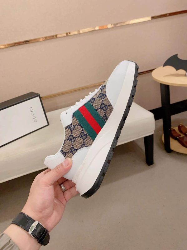 GucciNansneakerfeaturingthebrand_ssignatureGGmonogramcanvas_6 Gucci Brown GG Canvas and White Leather Re-Motion Sneaker