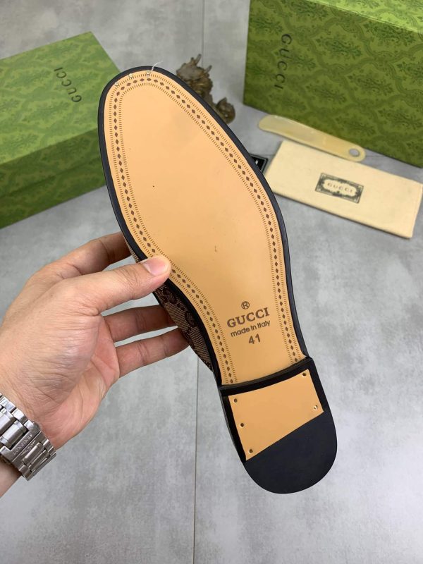 Gucci Beige and Ebony Canvas Slipper with Web Stripe and Double G