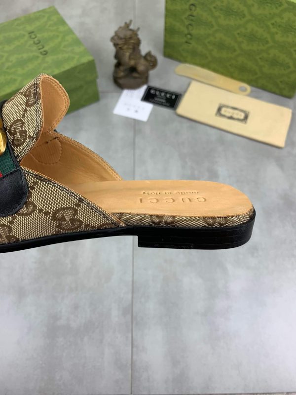 Gucci Beige and Ebony Canvas Slipper with Web Stripe and Double G