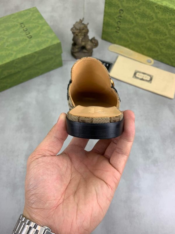 Gucci Beige and Ebony Canvas Slipper with Web Stripe and Double G