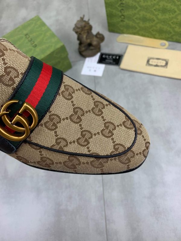 Gucci Beige and Ebony Canvas Slipper with Web Stripe and Double G