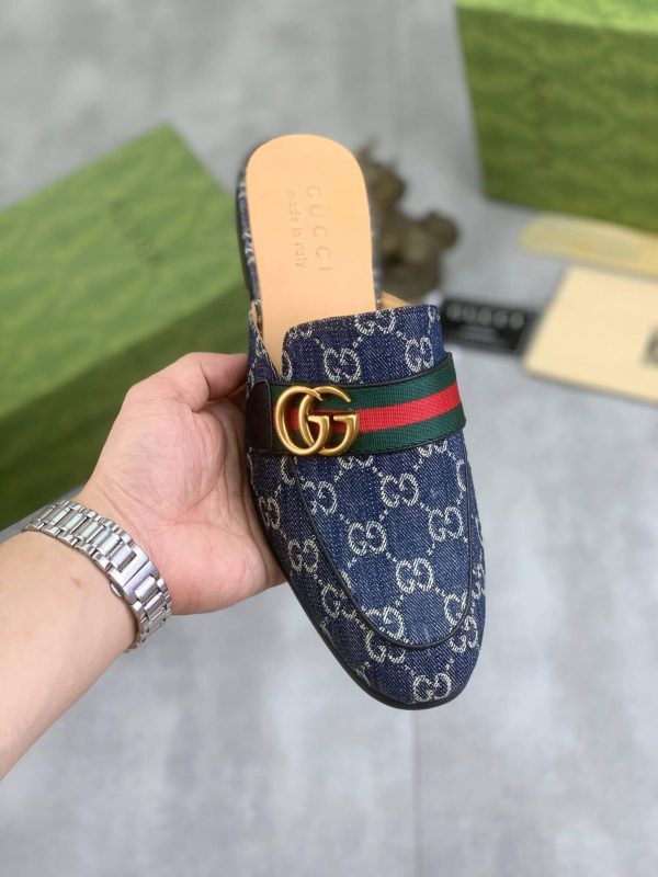 Gucci Dark Blue GG Crystal Denim Slipper with Double G