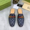 Gucci Dark Blue GG Crystal Denim Slipper with Double G