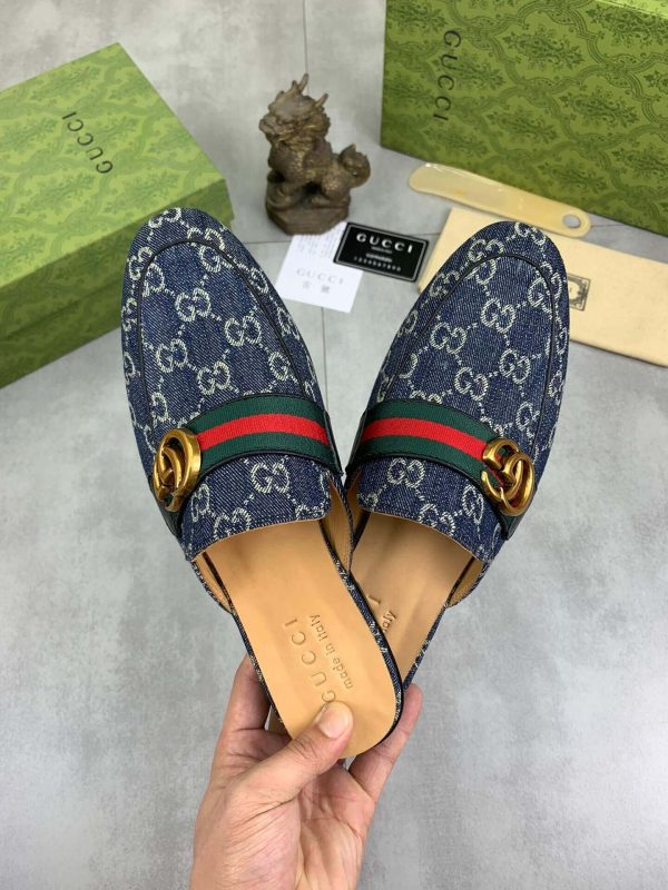 Gucci Dark Blue GG Crystal Denim Slipper with Double G