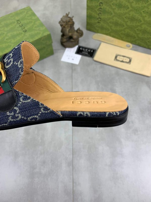Gucci Dark Blue GG Crystal Denim Slipper with Double G