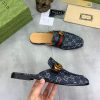 Gucci Dark Blue GG Crystal Denim Slipper with Double G