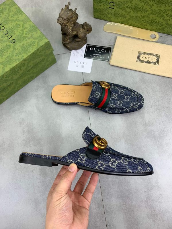 Gucci Dark Blue GG Crystal Denim Slipper with Double G