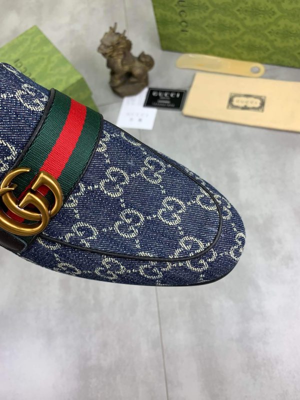Gucci Dark Blue GG Crystal Denim Slipper with Double G