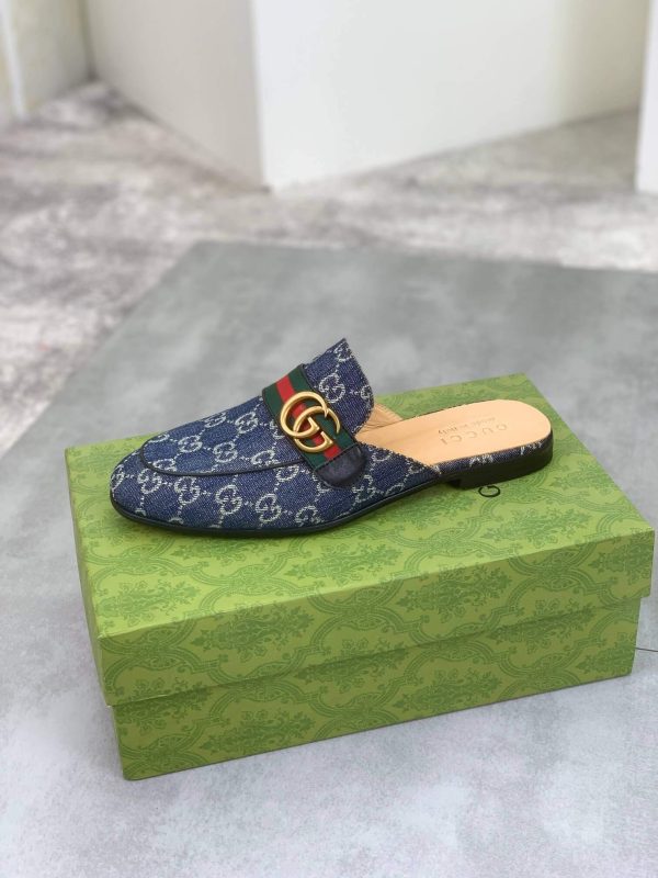 Gucci Dark Blue GG Crystal Denim Slipper with Double G