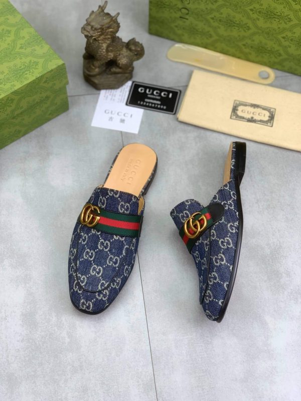 Gucci Dark Blue GG Crystal Denim Slipper with Double G