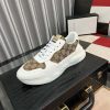 Gucci Trainer in White Leather and Beige and Ebony GG Canvas