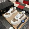 Gucci Trainer in White Leather and Beige and Ebony GG Canvas