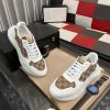 Gucci Trainer in White Leather and Beige and Ebony GG Canvas
