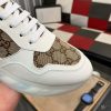 Gucci Trainer in White Leather and Beige and Ebony GG Canvas