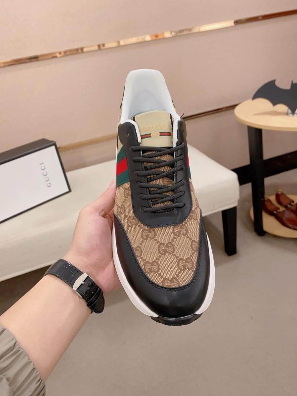 Gucci Brown GG Canvas and Black Leather Re-Motion Sneaker