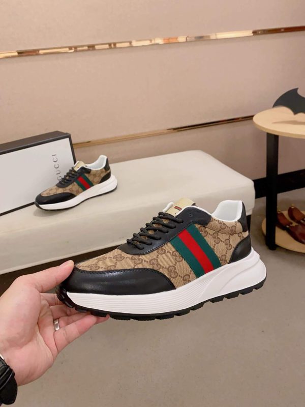 Gucci Brown GG Canvas and Black Leather Re-Motion Sneaker