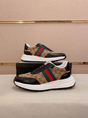 Gucci Brown GG Canvas and Black Leather Re-Motion Sneaker