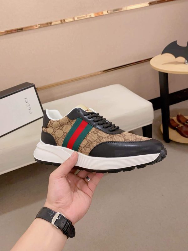 Gucci Brown GG Canvas and Black Leather Re-Motion Sneaker