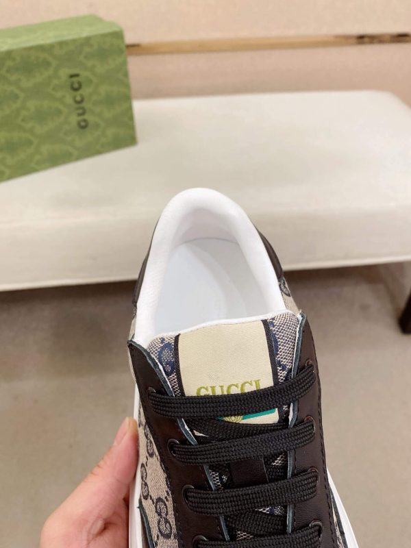 GucciRhytonSneakers_10 Gucci Men's GG Trainer in Beige and Blue GG Canvas and Black Leather