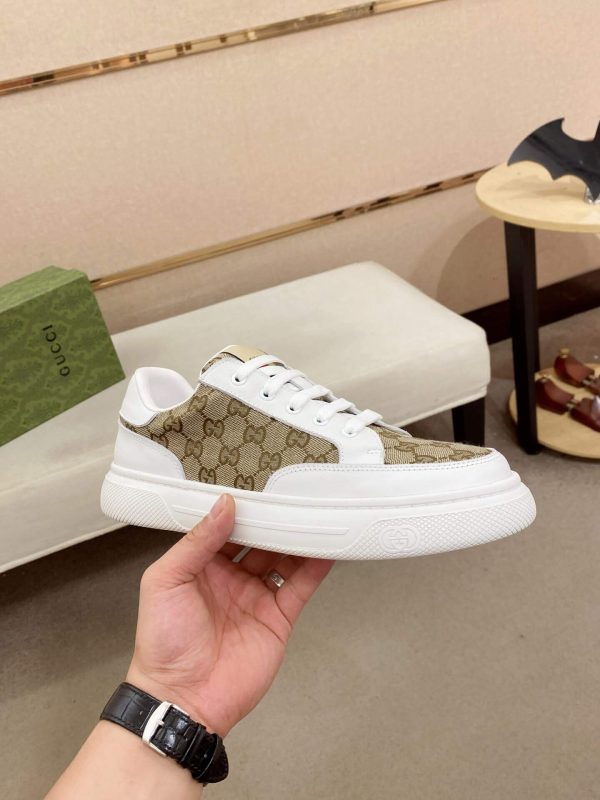 GucciRhytonSneakers_2 (1) Gucci Men's GG Trainer in Beige and Ebony Original GG Canvas and White Leather