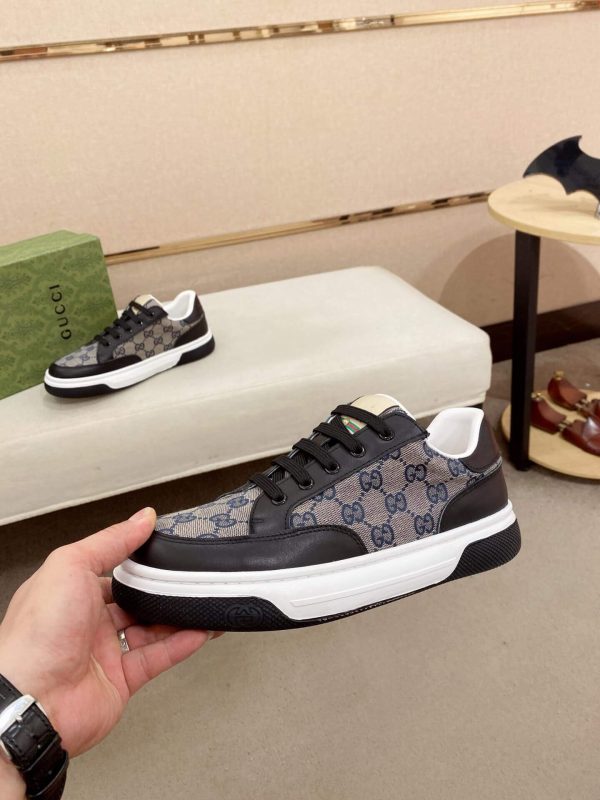 GucciRhytonSneakers_3_9189196c-86e0-4c09-9435-f6fce58a8ef1 Gucci Men's GG Trainer in Beige and Blue GG Canvas and Black Leather